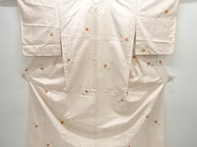 JAPANESE KIMONO / ANTIQUE HITOE KIMONO / TATE-BUSHI TSUMUGI / WOVEN FRUITS